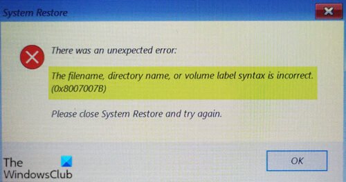 Filename, directory name or volume label syntax is incorrect ...