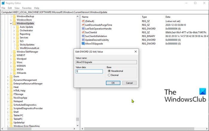 Modify Registry-AllowOSUpgrade key