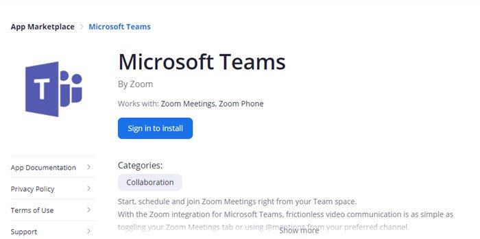 Zoom Microsoft Teams App