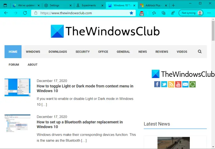 accent color applied to microsoft edge