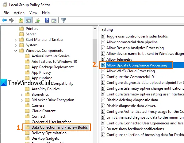 Allow Update Compliance processing in Windows 10