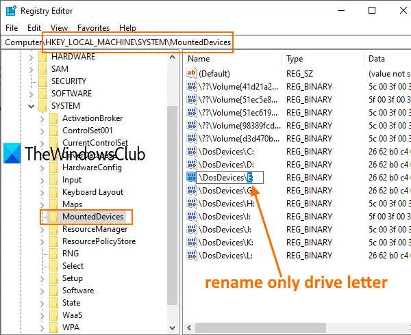 drive letter assignment in registry