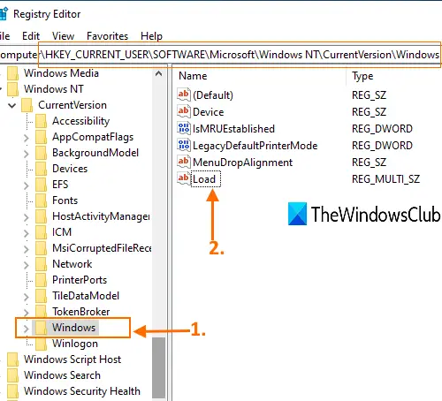 access windows key and open Load multi-string value