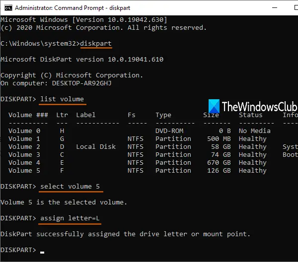 drive letter assignment command prompt