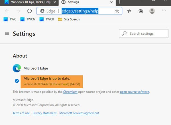 check your Microsoft Edge browser version