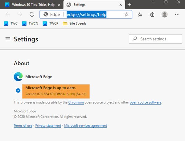 check your Microsoft Edge browser version