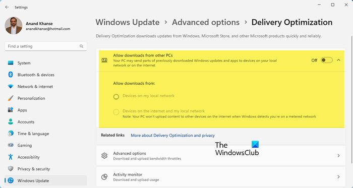 disable delivery optimization windows updates