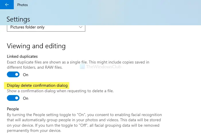 How to enable or disable delete confirmation dialog for Photos app