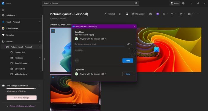 Share image and video files using Photos App 