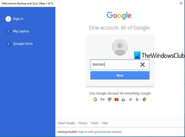 sign in to your google drive account