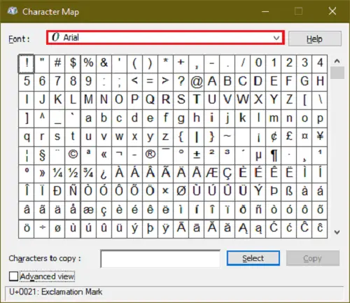 Windows Symbol Character Map