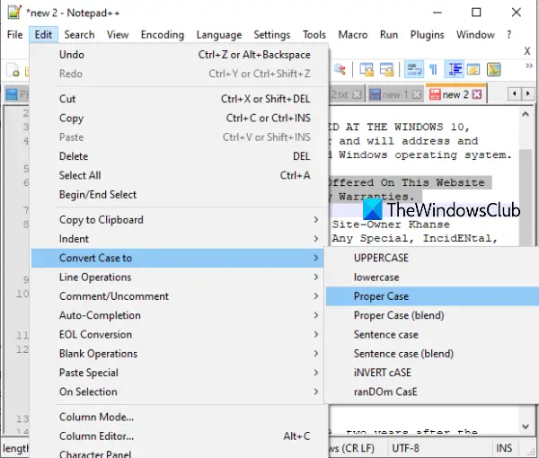 Change text case in Notepad++