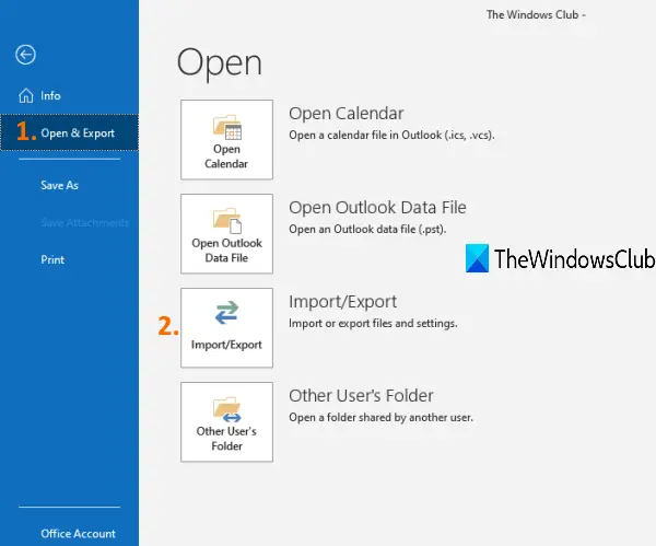 use open and export option under file menu