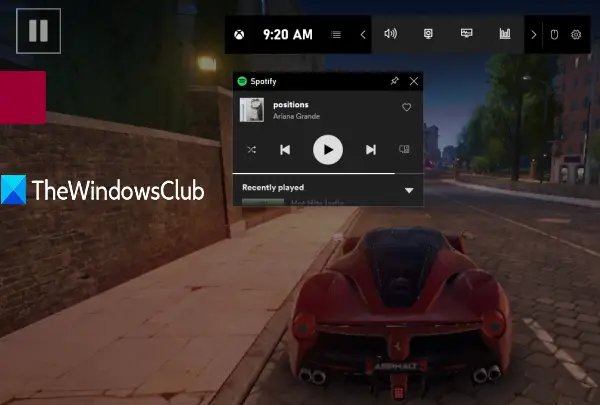 use spotify when playing game in full screen using game bar in windows 10