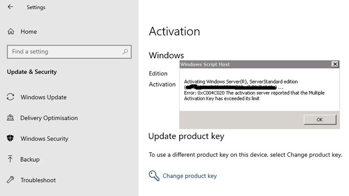 0xC004C020 Activation Server reported Multiple Activation Key