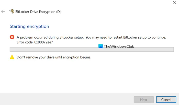 A problem occurred during BitLocker setup