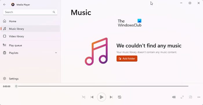 Add Music to Media Player app in Windows 11