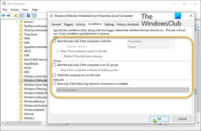 Change Windows Defender scheduling options
