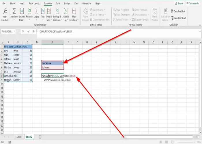 How to use DCOUNT and DCOUNTA Function in Excel