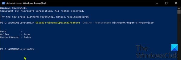 Disable Hyper-V via PowerShell