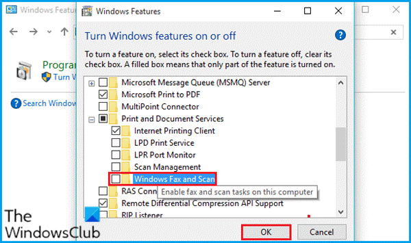 Disable and Re-enable Windows Fax and Scan