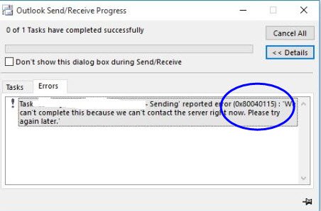 Fix Outlook Error 0x80040115