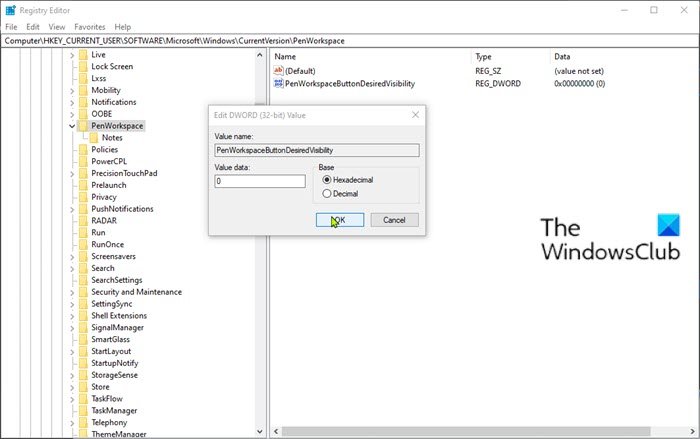 Hide or Show Windows Ink Workspace Button via Registry Editor