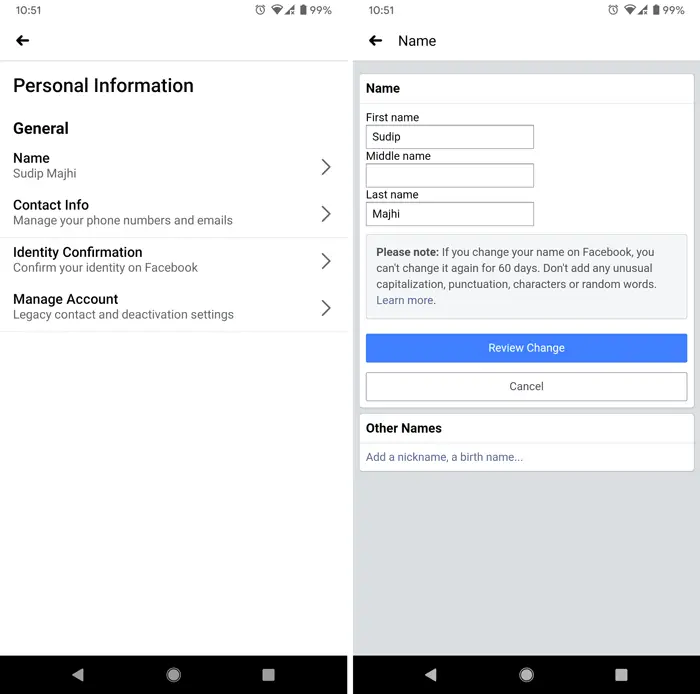 How to change your name on the Facebook app