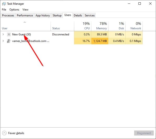 Log user off or disconnect idle user sessions in Task Manager