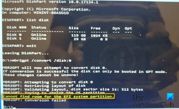 cannot create efi system partition mbr2gpt cannot create efi system partition mbr2gpt