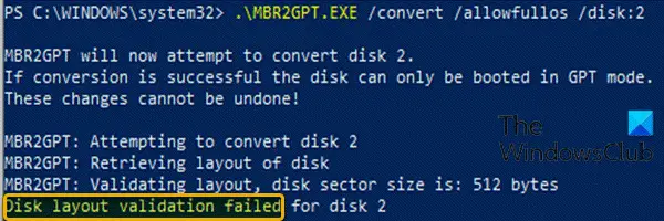 MBR2GPT disk layout validation failed