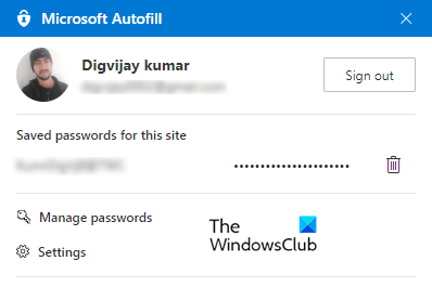 Microsoft Autofill password manager for Google Chrome.