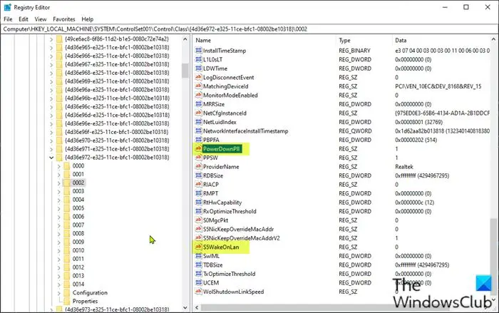 Modify Registry key-PowerDownPll-S5WakeOnLAN