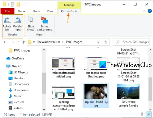 rotate an image using Picture Tools in File Explorer