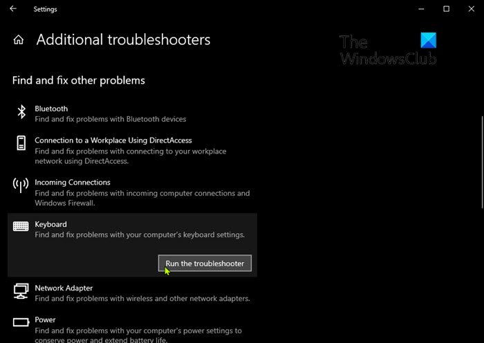 Run the Keyboard Troubleshooter