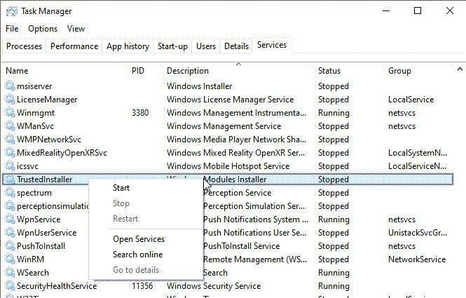 Start Windows Modular Service