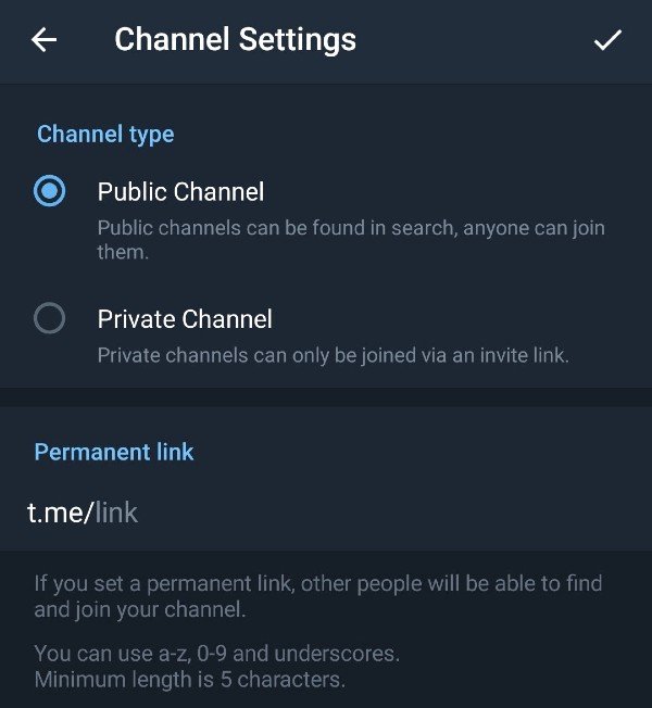 Telegram Channel Setting