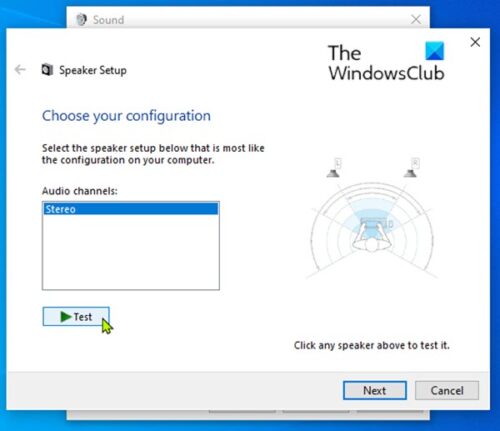 Configure and test Surround Sound Speakers on Windows 11