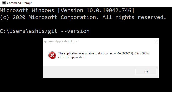 The application was unable to start correctly (0xc0000017)