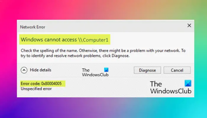 Unable to access Network drive error 0x80004005