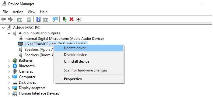 Update Audio inputs and outputs driver