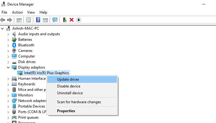 Update Display adapters in Windows
