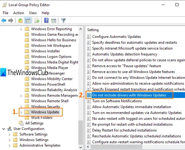 access Windows Update folder and open do not include drivers with windows updates