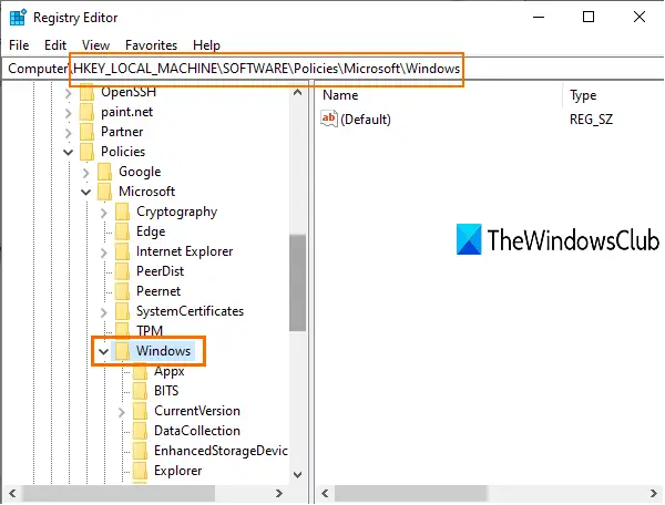 access Windows key in registry editor