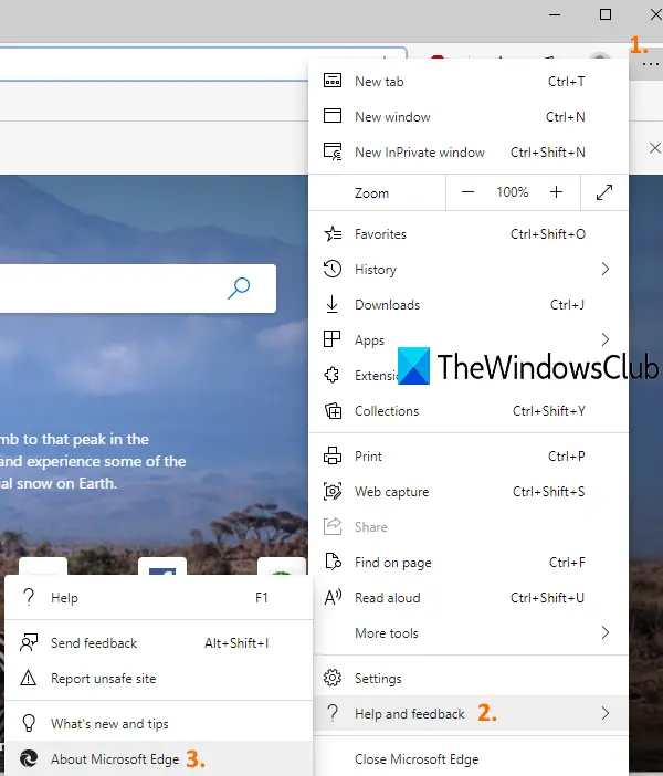 access about microsoft edge option using settings and more menu