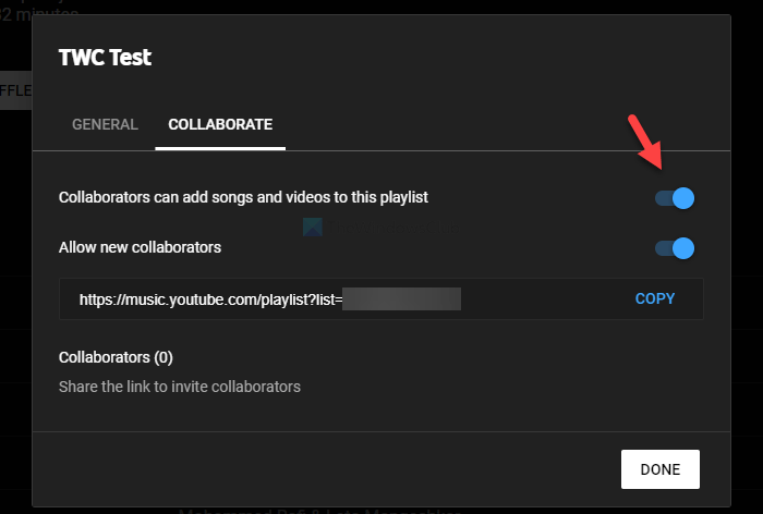 How to allow anyone to collaborate a playlist on YouTube