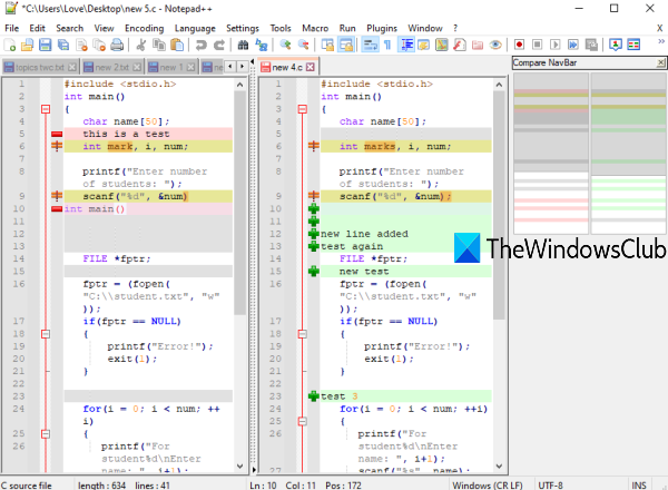 compare two files in notepad++