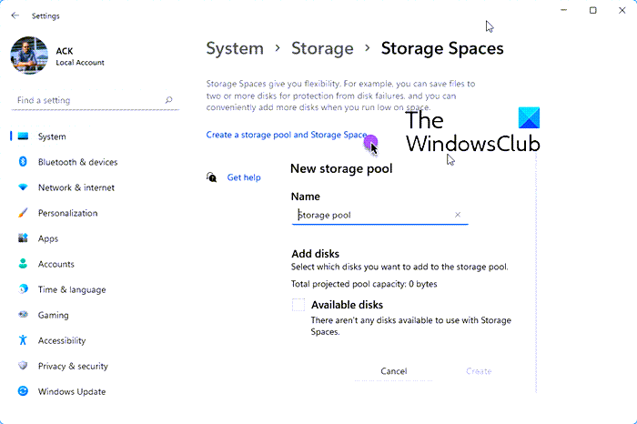 create storage spaces in windows 11