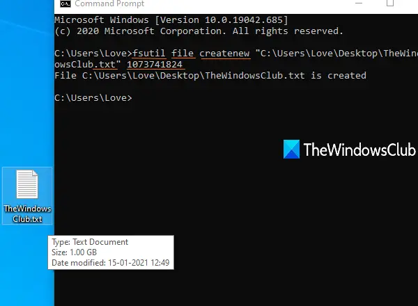 create test file of any size using command prompt in windows 10