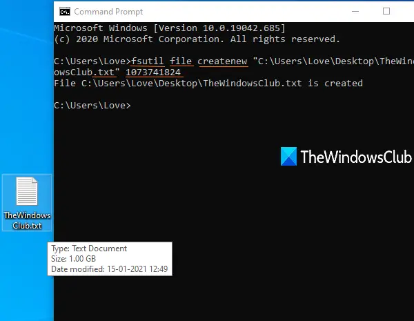 create test file using command prompt in windows 10